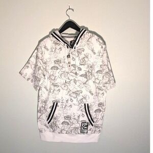 Ecko Unltd. Men's Med Short Sleeve Hoodie White Floral Sketch Print Pullover NWT